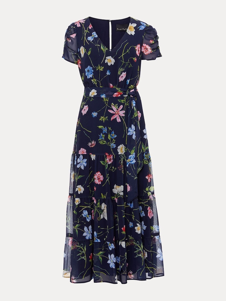 Phase Eight Blue Petite Lola Floral Tiered Midi Dress - Image 6 of 6