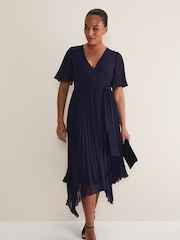 Phase Eight Blue Kendall Pleated Midi Dress - Image 1 of 6