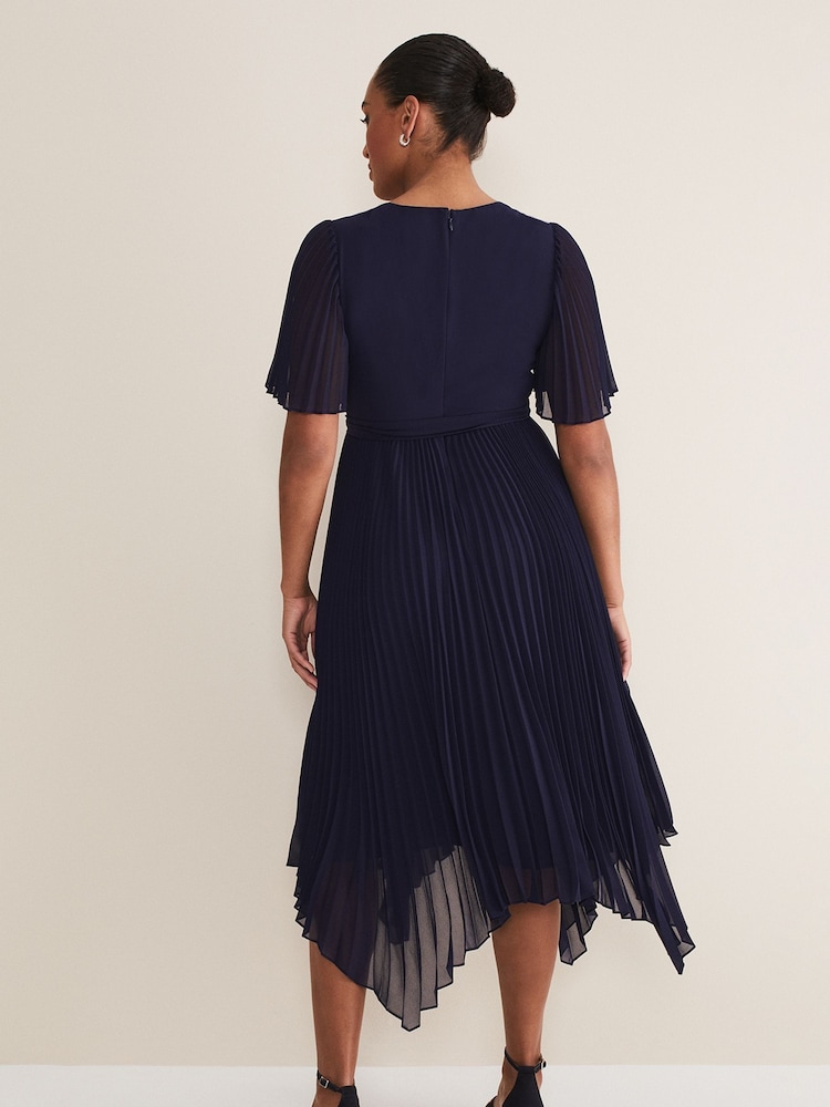 Phase Eight Blue Kendall Pleated Midi Dress - Image 2 of 6