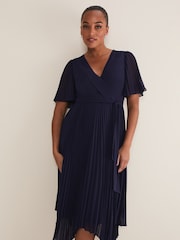 Phase Eight Blue Kendall Pleated Midi Dress - Image 3 of 6
