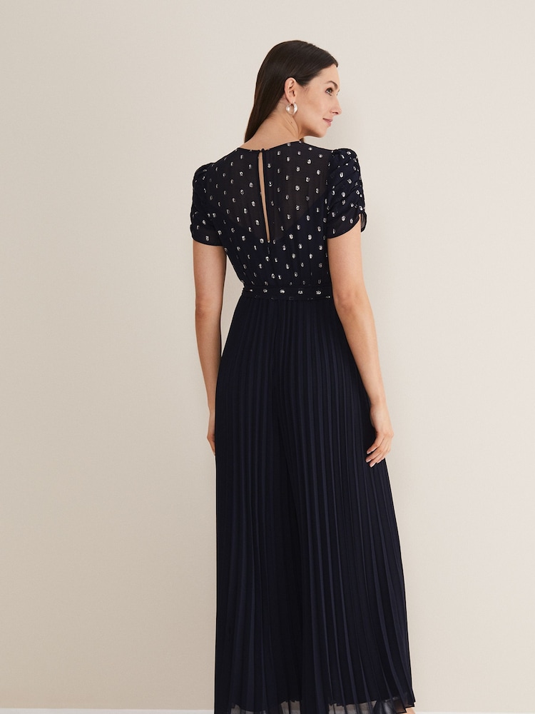 Phase Eight Blue Molli Spot Pleated Jumpsuit - Image 2 of 7