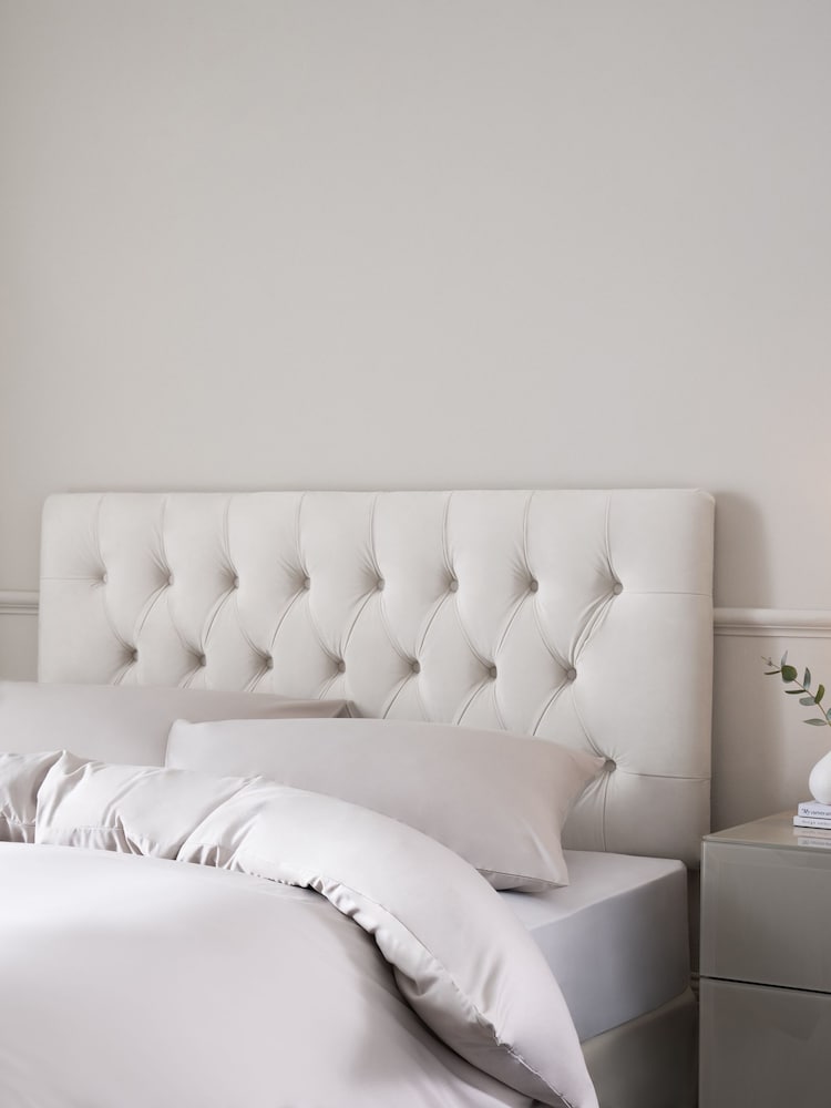 Opulent Velvet Natural Oyster Parisian Upholstered Headboard - Image 1 of 6
