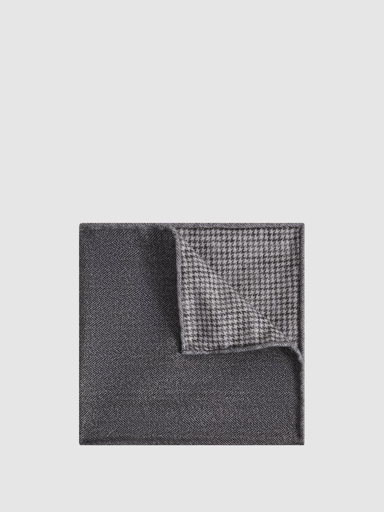 Reiss Grey Melange Pelagie Cotton Reversible Pocket Square - Image 1 of 6