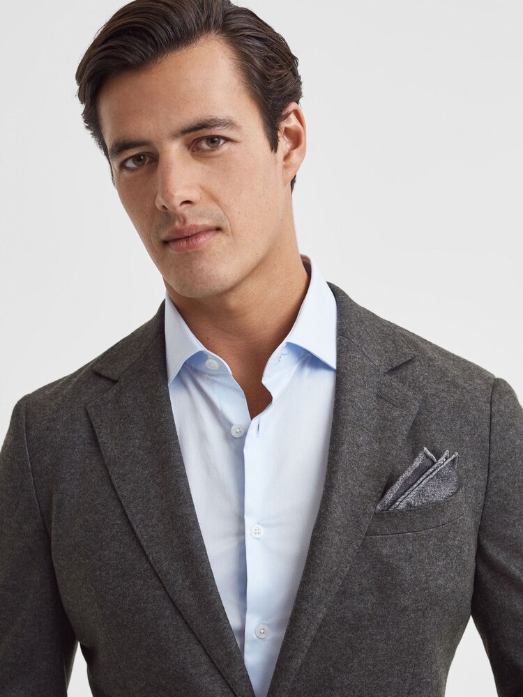 Reiss Grey Melange Pelagie Cotton Reversible Pocket Square - Image 2 of 6 Reiss Grey Melange Pelagie Cotton Reversible Pocket Square - Image 2 of 6