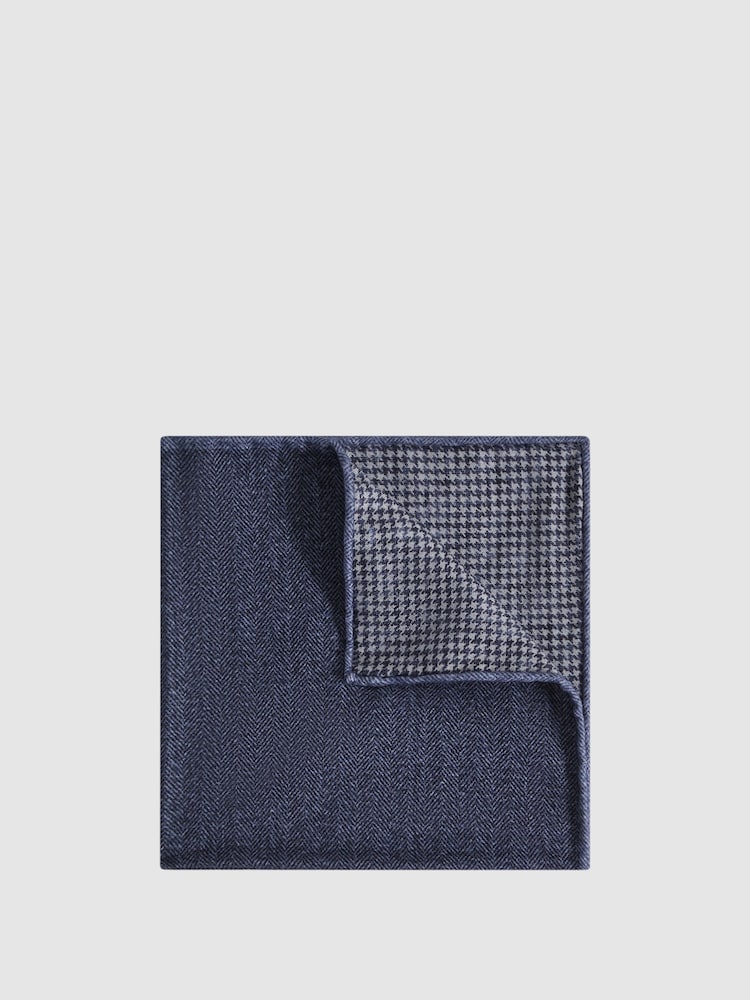 Reiss Airforce Blue Pelagie Cotton Reversible Pocket Square - Image 1 of 6