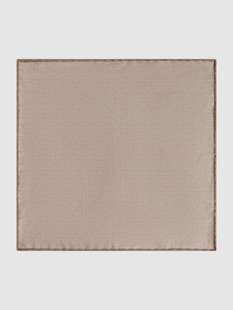 Reiss Oatmeal Melange Pelagie Cotton Reversible Pocket Square - Image 3 of 6