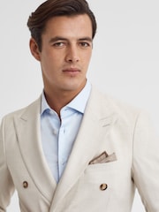 Reiss Oatmeal Melange Pelagie Cotton Reversible Pocket Square - Image 6 of 6