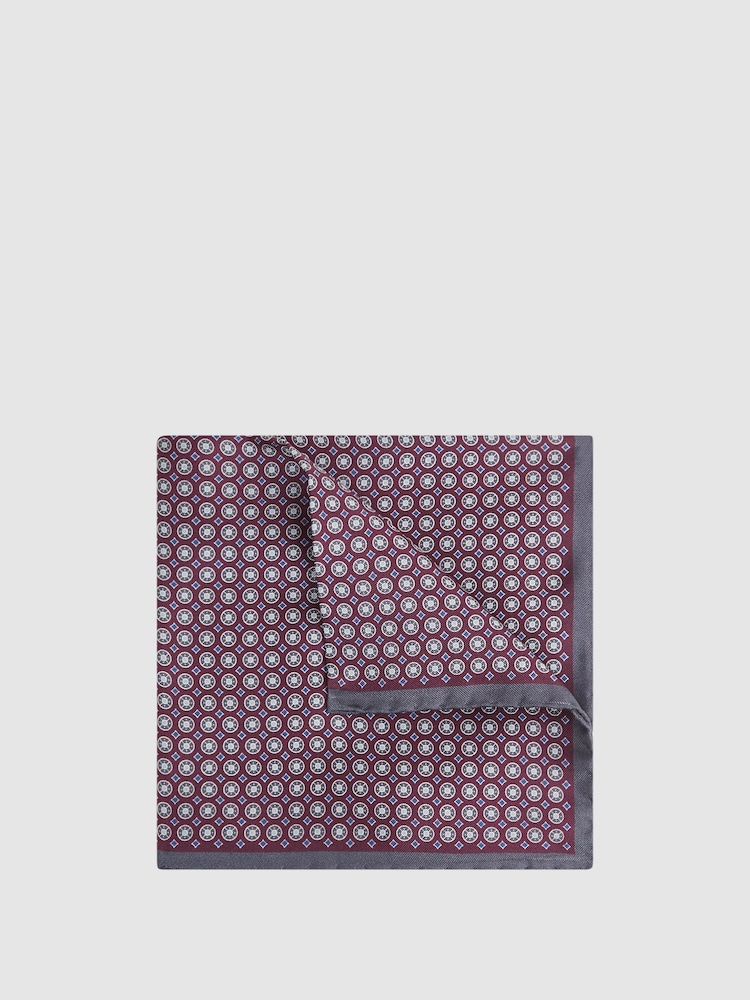 Reiss Bordeaux/Charcoal Montecristo Silk Printed Pocket Square - Image 1 of 5