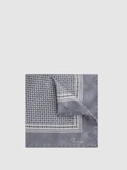 Reiss Steel Grey Montecristo Silk Printed Pocket Square - Image 1 of 5
