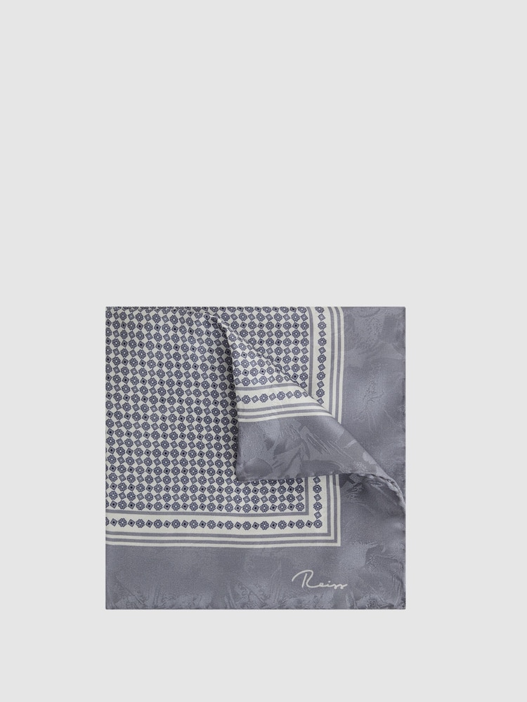 Reiss Steel Grey Montecristo Silk Printed Pocket Square - Image 1 of 5