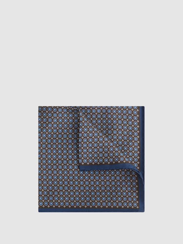Reiss Chocolate/Navy Montecristo Silk Printed Pocket Square - Image 1 of 5
