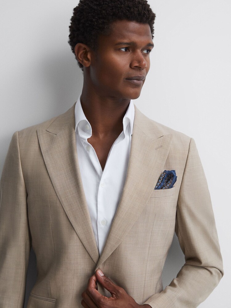 Reiss Chocolate/Navy Montecristo Silk Printed Pocket Square - Image 2 of 5