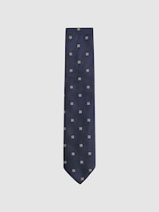 Reiss Navy Panarea Silk Medallion Tie - Image 1 of 5