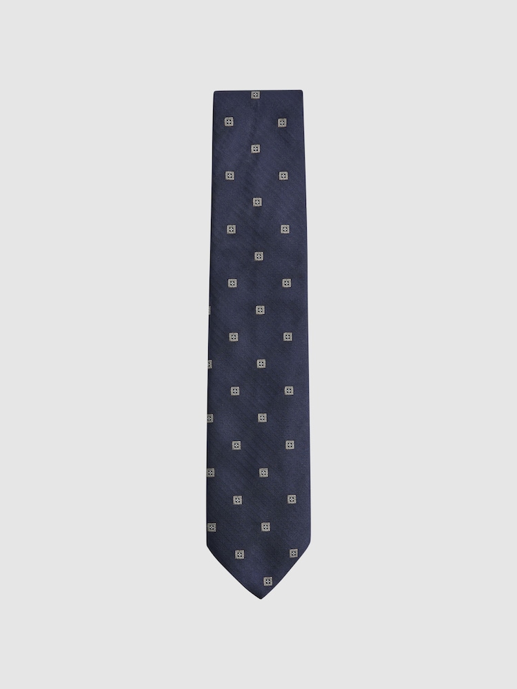 Reiss Navy Panarea Silk Medallion Tie - Image 1 of 5