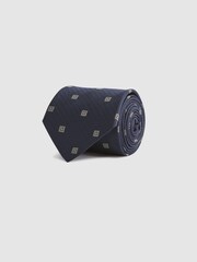 Reiss Navy Panarea Silk Medallion Tie - Image 3 of 5