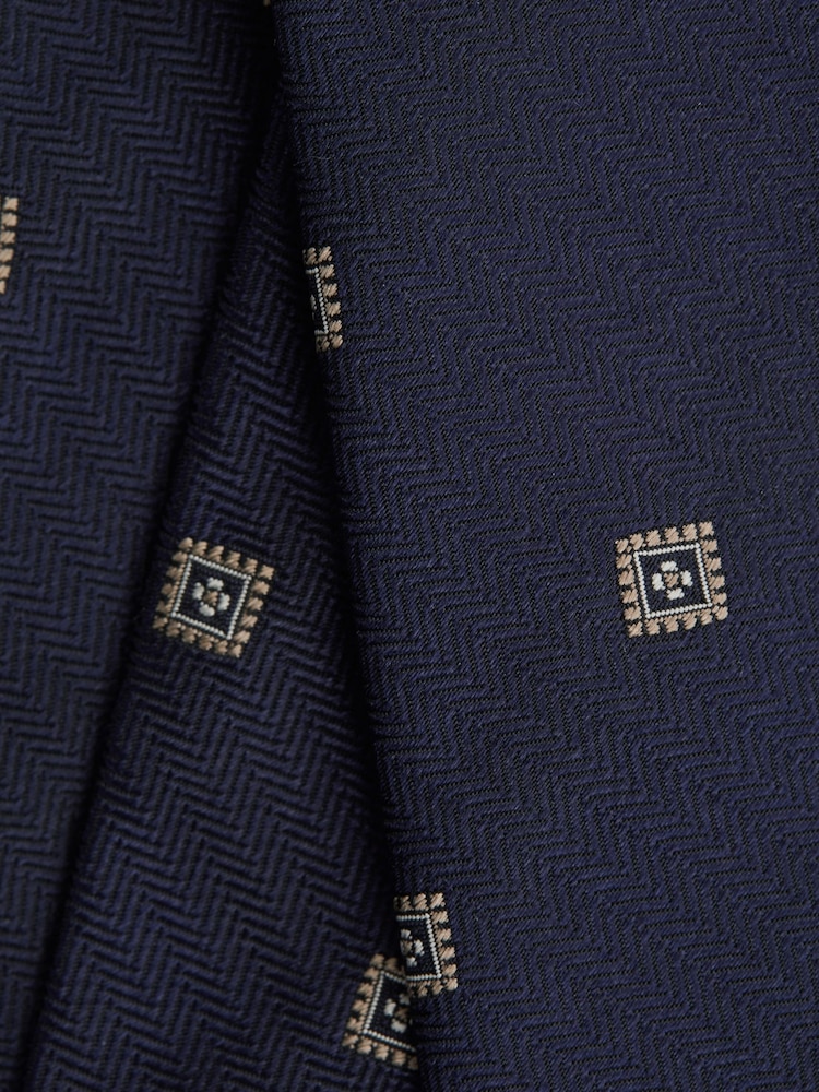 Reiss Navy Panarea Silk Medallion Tie - Image 5 of 5