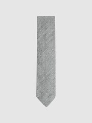 Reiss Soft Grey Levanzo Silk Textured Polka Dot Tie - Image 1 of 5