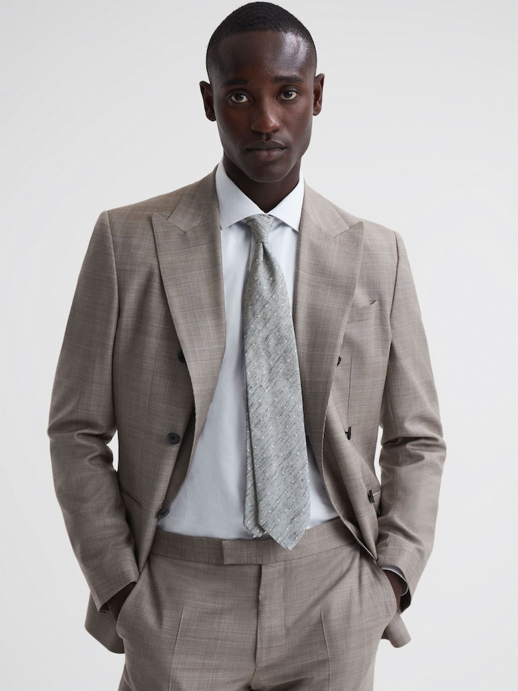 Reiss Soft Grey Levanzo Silk Textured Polka Dot Tie - Image 2 of 5