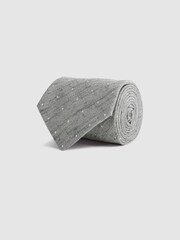 Reiss Soft Grey Levanzo Silk Textured Polka Dot Tie - Image 3 of 5