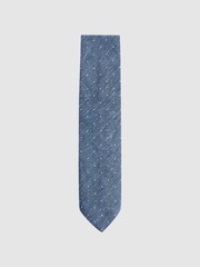 Reiss Airforce Blue Levanzo Silk Textured Polka Dot Tie - Image 1 of 5