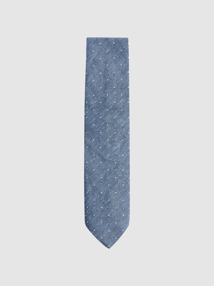 Reiss Airforce Blue Levanzo Silk Textured Polka Dot Tie - Image 1 of 5