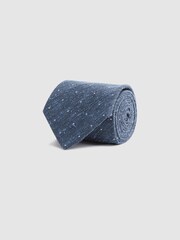 Reiss Airforce Blue Levanzo Silk Textured Polka Dot Tie - Image 3 of 5