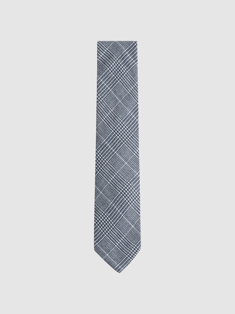Reiss Airforce Blue Tino Silk Prince of Wales Check Tie - Image 1 of 5 Reiss Airforce Blue Tino Silk Prince of Wales Check Tie - Image 1 of 5