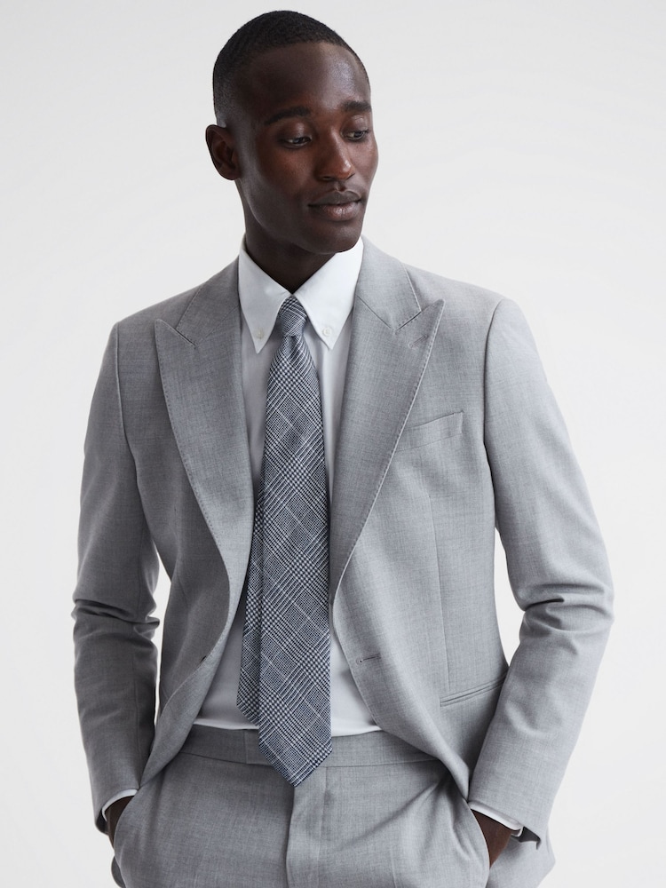 Reiss Airforce Blue Tino Silk Prince of Wales Check Tie - Image 2 of 5 Reiss Airforce Blue Tino Silk Prince of Wales Check Tie - Image 2 of 5