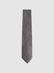 Reiss Grey Melange Cres Brushed Cotton Herringbone Tie - Image 1 of 5