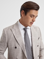 Reiss Grey Melange Cres Brushed Cotton Herringbone Tie - Image 2 of 5