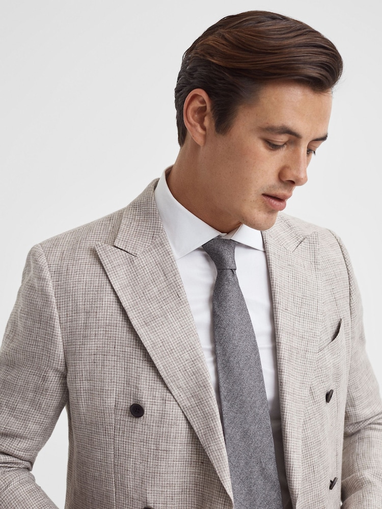 Reiss Grey Melange Cres Brushed Cotton Herringbone Tie - Image 2 of 5
