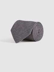 Reiss Grey Melange Cres Brushed Cotton Herringbone Tie - Image 3 of 5