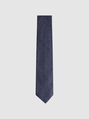 Reiss Airforce Blue Melange Cres Brushed Cotton Herringbone Tie - Image 1 of 5