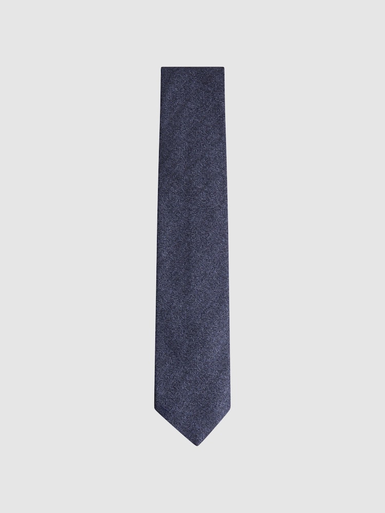 Reiss Airforce Blue Melange Cres Brushed Cotton Herringbone Tie - Image 1 of 5