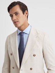 Reiss Airforce Blue Melange Cres Brushed Cotton Herringbone Tie - Image 2 of 5