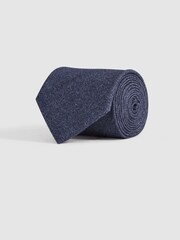 Reiss Airforce Blue Melange Cres Brushed Cotton Herringbone Tie - Image 3 of 5