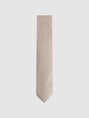 Reiss Oatmeal Melange Cres Brushed Cotton Herringbone Tie - Image 1 of 5
