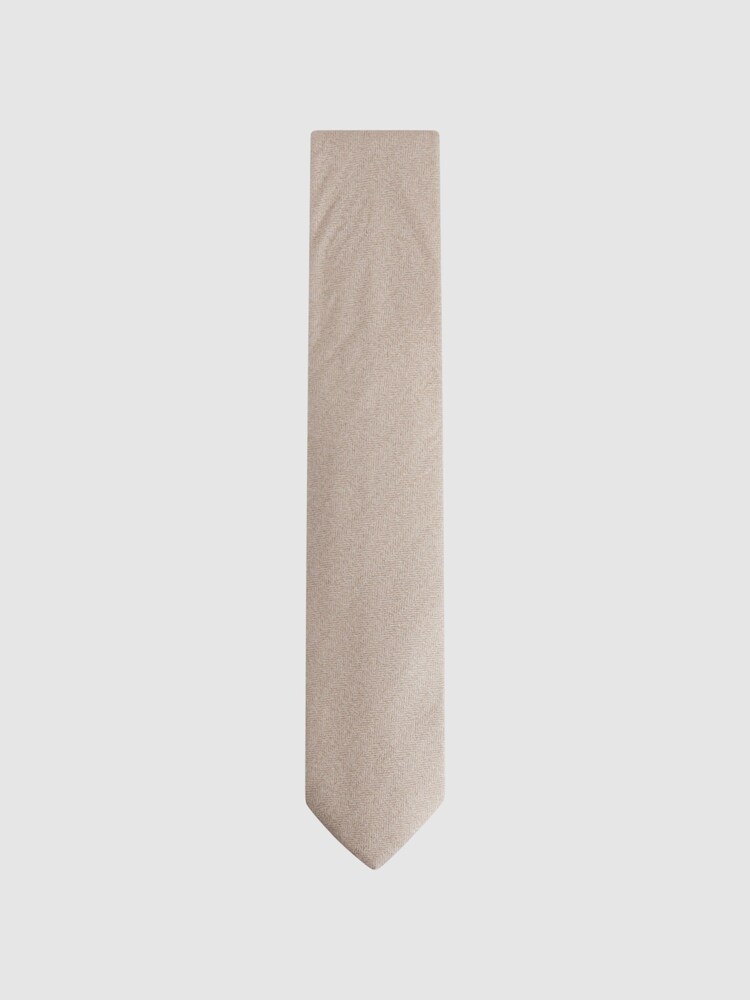 Reiss Oatmeal Melange Cres Brushed Cotton Herringbone Tie - Image 1 of 5 Reiss Oatmeal Melange Cres Brushed Cotton Herringbone Tie - Image 1 of 5