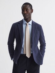 Reiss Oatmeal Melange Cres Brushed Cotton Herringbone Tie - Image 2 of 5