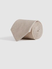 Reiss Oatmeal Melange Cres Brushed Cotton Herringbone Tie - Image 3 of 5