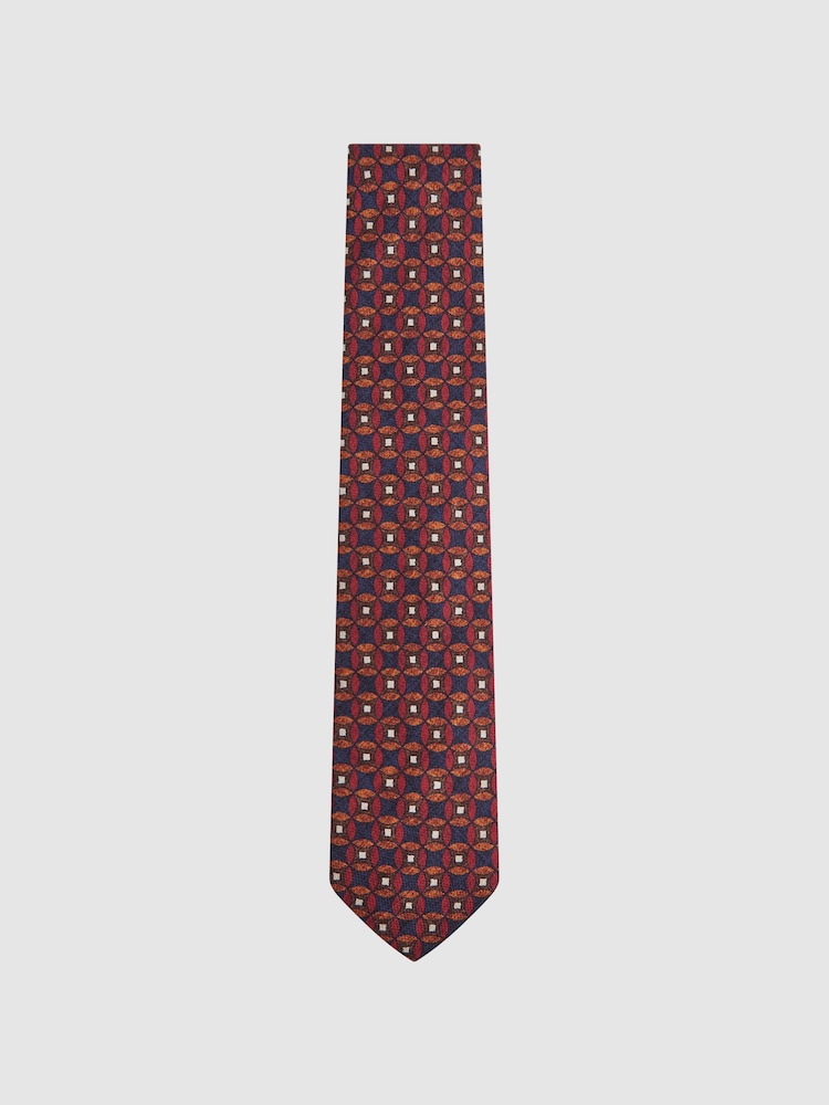 Reiss Navy/Red Capri Silk Geometric Design Tie - Image 1 of 5