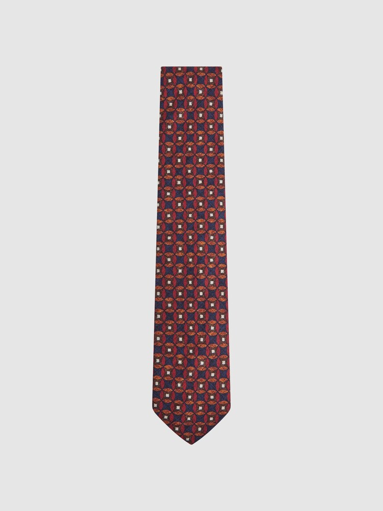 Reiss Navy/Red Capri Silk Geometric Design Tie - Image 1 of 5 Reiss Navy/Red Capri Silk Geometric Design Tie - Image 1 of 5