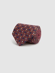Reiss Navy/Red Capri Silk Geometric Design Tie - Image 3 of 5
