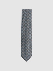 Reiss Blue Melange/Navy Antioco Silk Floral Medallion Tie - Image 1 of 5