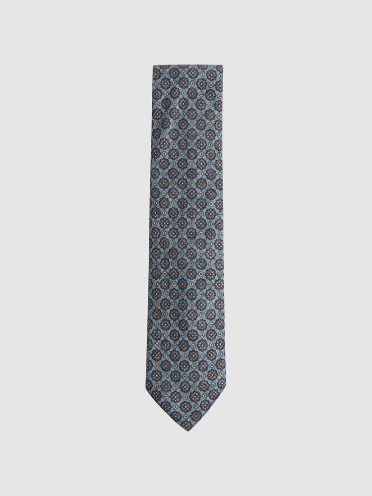 Reiss Blue Melange/Navy Antioco Silk Floral Medallion Tie - Image 1 of 5