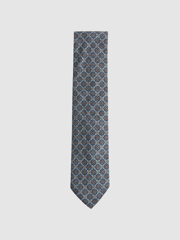 Reiss Blue Melange/Navy Antioco Silk Floral Medallion Tie - Image 1 of 5 Reiss Blue Melange/Navy Antioco Silk Floral Medallion Tie - Image 1 of 5