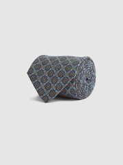 Reiss Blue Melange/Navy Antioco Silk Floral Medallion Tie - Image 3 of 5