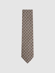 Reiss Oatmeal Melange/Navy Antioco Silk Floral Medallion Tie - Image 1 of 4