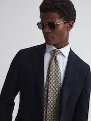 Reiss Oatmeal Melange/Navy Antioco Silk Floral Medallion Tie - Image 2 of 4