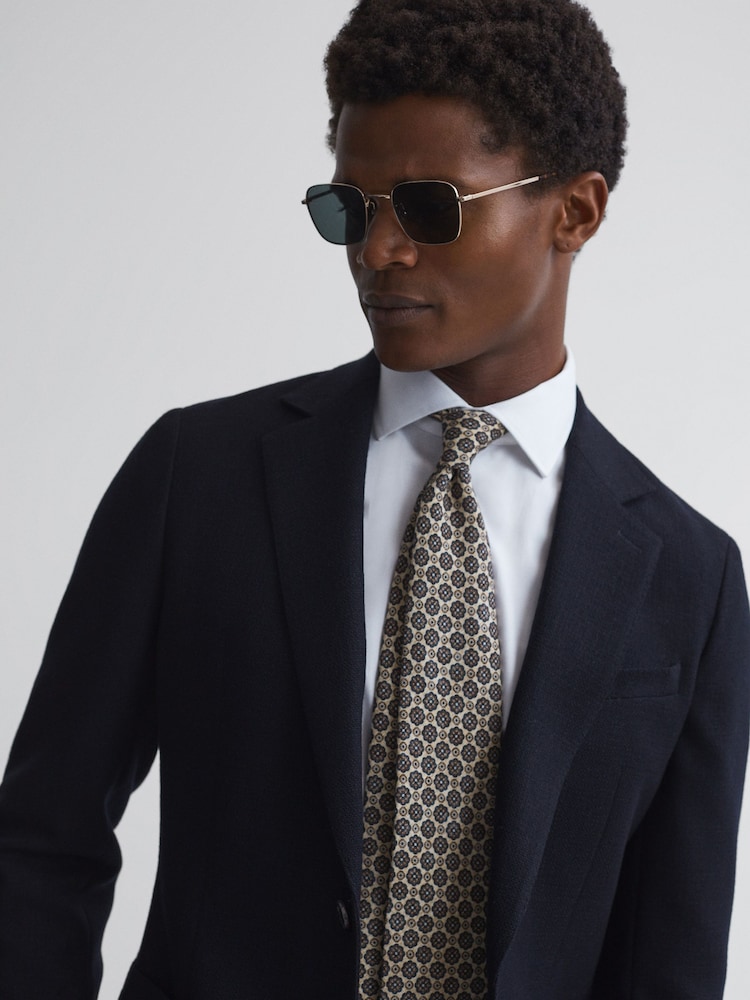 Reiss Oatmeal Melange/Navy Antioco Silk Floral Medallion Tie - Image 2 of 4